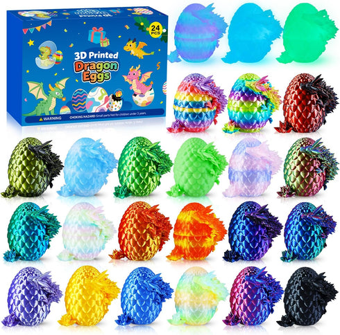 TANXMIC 24 PCS 3D Printed Dragon Eggs with Dragon Inside, Prefilled Easter Dragon