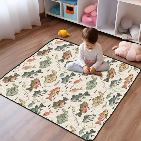 KICPOAY 50 50 Baby Play Mat Vintage Bass Fishes x Playpen Mats for Floor Play Gym Crawling Mat Non-Slip Cushioned Baby