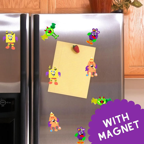4E's Novelty Halloween Crafts for Kids, 12 Pack Silly Monsters Foam Magnet Fall Crafts, Halloween Party Activities for