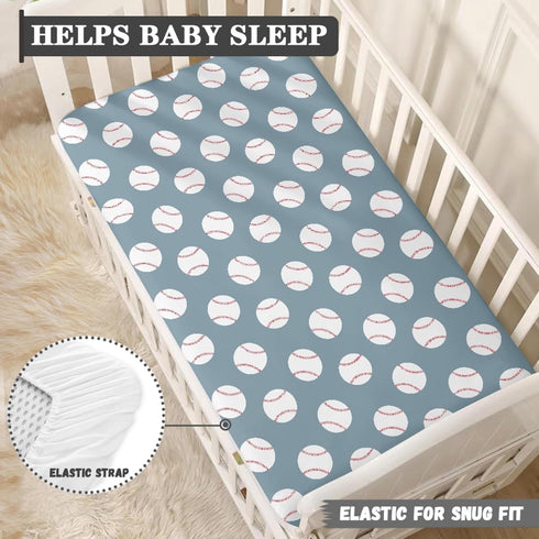 QINBEIDU 28"x52" Baseball Blue Fitted Crib Sheet American Sport Championship Patch Sports Standard Crib Mattress Fitted