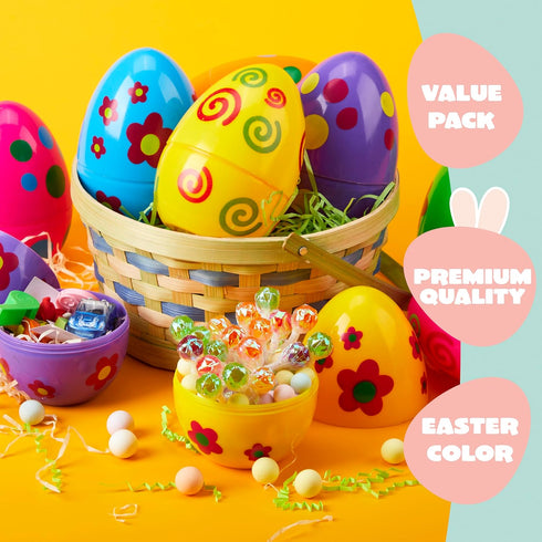 12 6 Inches JOYIN Pcs Large Printed Easter Eggs, Jumbo Plastic Eggs Fillable for Easter Themed Hunt Basket Stuffers