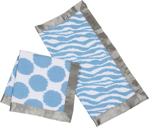 Bacati Ikat Muslin 2 Pc Security Blankets, Grey/Blue