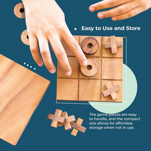 BSIRI Wooden Tic Tac Toe Game, Brain Teaser Puzzles for Adults and Kids, Unique Gifts and Coffee Table Decor