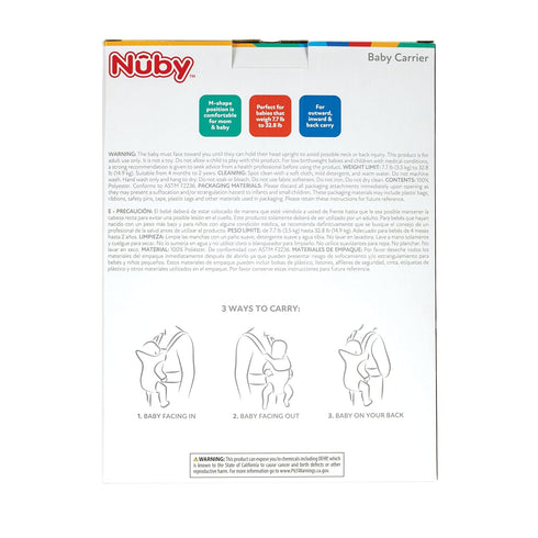 3 Nuby Baby Carrier with Carry Positions, Adjustable Leg Support for M Position, Padded Shoulder Straps & Waist Belt