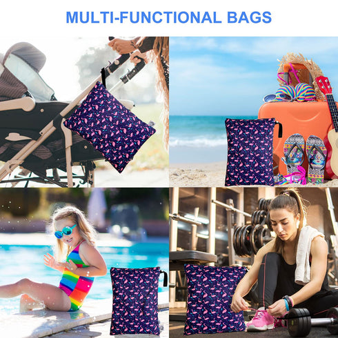 Swimming 12.6'' 16.5'' FLOCK THREE Washable and Reusable Wet Bag Diaper Bag Water Resistant Bag Travel Toiletries Pouch