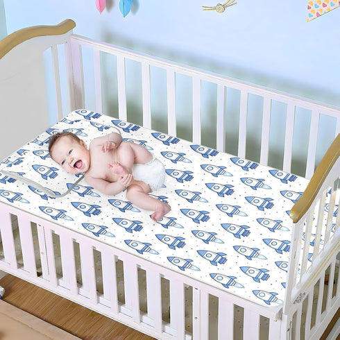 EtherSpher 28" 52" Blue Missiles Cooling Baby Crib Mattress x Absorbent Crib Bumper Pads for Baby&Toddler