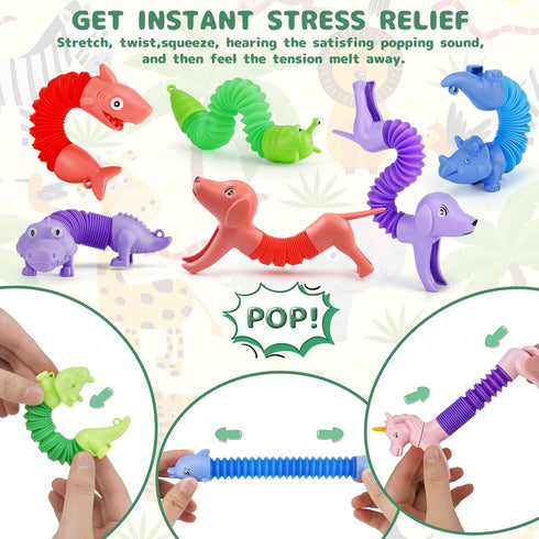 20 3-8 PCS Animal Pop Tubes Fidget Toys, Party Favors Toddlers Kids Travel Entertainments, Classroom Prizes,Carnival