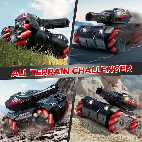 AIGIMU 4WD 360Rotating RC Tank That Shoot,Remote Control Tank for Kids Adults Stunt RC Car Fast All Terrain Toy Tanks