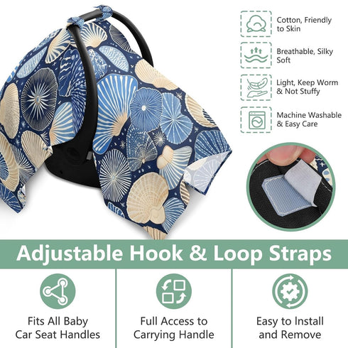 Dalzium Blue Seashell Car Seat Cover Baby, Carseat Canopy Cover for Girl Boy, Breathable Baby Carrier Cover Stroller