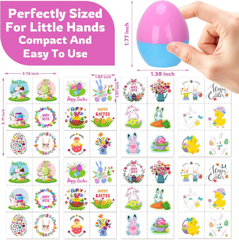 24 Pack Prefilled Easter Eggs With Toys, Stamps with Easter Tattoos Easter Basket Egg Hunt Stuffers, Pre Filled Easter