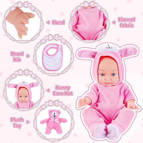 13'' Playset Set 3+ deAO Baby Doll with Bassinet Carrier Bed Baby Doll Accessories Including Pillow Clothes Pacifier