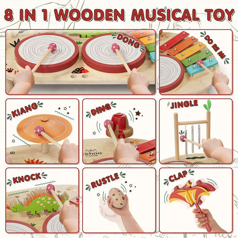 Set, 1-3, Set Lehoo Castle Baby Drum Wooden Musical Instruments, Montessori Toys for Toddlers Percussion with Xylophone