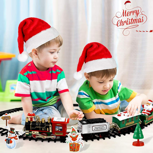 Set 47.2" 4 Set Toyvian Christmas Railway Train with Railway Track & Cars Lights and Sounds Railway,Battery Operated