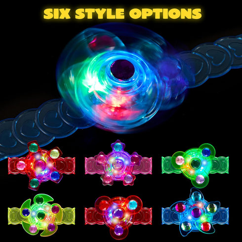 12 JOYIN Psck LED Light Up Fidget Spinner Bracelets, Glow in The Dark Fidget Party Favors for Kids, School Goodie Bags