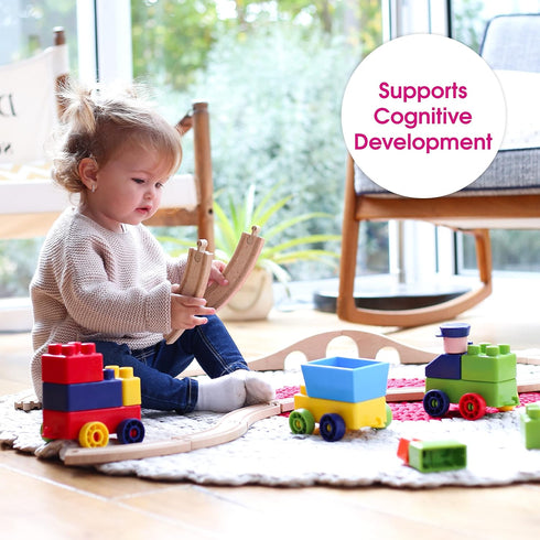 Edushape Train-Themed Soft Baby Blocks for Toddlers 1-3 - 30 Pieces in PVC Bag