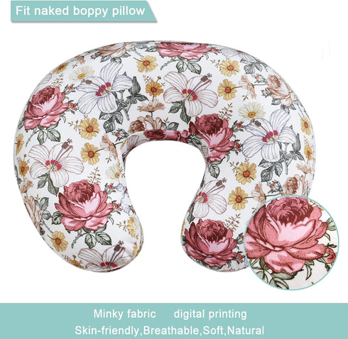 (2 Pack) Floral Minky Slipcover for Nursing Pillow - U Shape Cover for Baby Boy or Girl