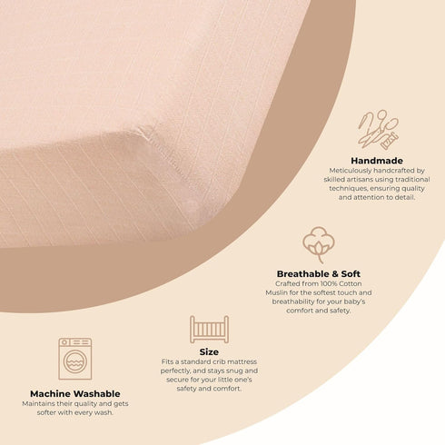 28x52'', Crane Baby Cotton Sateen Fitted Sheet, Desert Rose, Pink Crib Sheets for Girls, Soft Cotton Crib Sheets