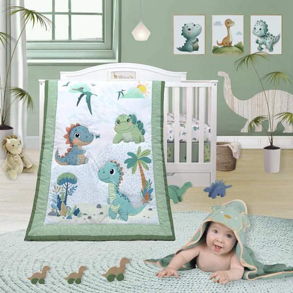TrenD'Lay 4 Piece - Includes Comforter, Fitted sheet, Crib skirt and Bib. Unisex
