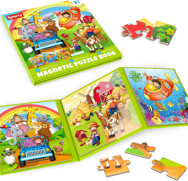 SYNARRY Magnetic Puzzles for Kids Ages 3-5, 20 Pieces Toddler Animal Travel Activity Toys for 3-6 Years