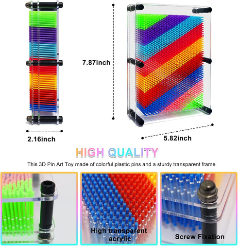 Hsxfl Classic 3D Pin Art Board Toy - 8in x 6in Large Size for Kids, Sensory Fidget Birthday Gifts