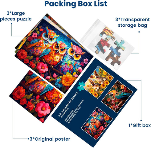 3 Packs Large Piece Puzzle for Seniors - 48 Pieces Dementia Puzzles for Elderly Adults with Storage Bags