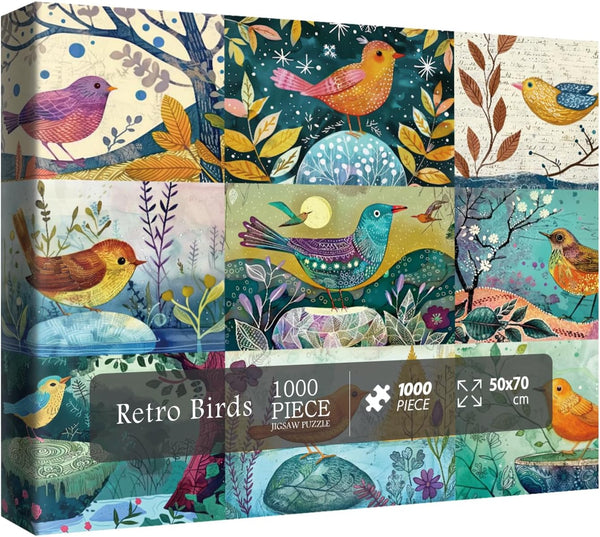 Vintage Bird Puzzles for Adults 1000 Pieces, Colorful Retro Art Jigsaw Puzzle for Adults