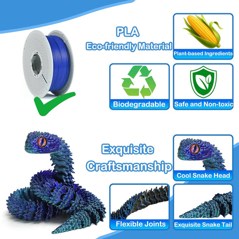 12PCS 3D 12in 3D 3D Ivrmtal Printed Snake Toys, Flexible Printed Animals for Easter Eggs Filled Easter Basket Stuffers