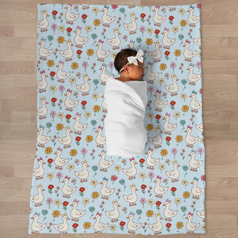 Selgkds 60x80inch Cute Geese Boho Flowers Baby Blankets for Girls Boys Infants Toddler Crib Stroller Blue Spring Ducks