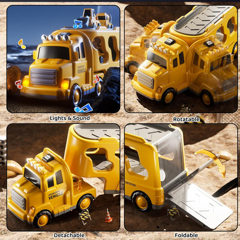 Set 1 2 3 4 5 6 7 8, Playset 2-4 4-7 Construction Truck Toys for Kids Aged Truck with Toy Car, Light and Sound, Movable