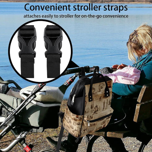 Hsnar Backpack Vintage Tableware Waterproof Diaper Bag Large Capacity Baby Bag with Stroller Straps, Multi-Pocket