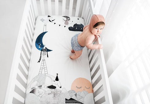 100% (52 28 inches) Rookie Humans Cotton Sateen Fitted Crib Sheet: The Moons Birthday. Modern Nursery, Use as a Photo
