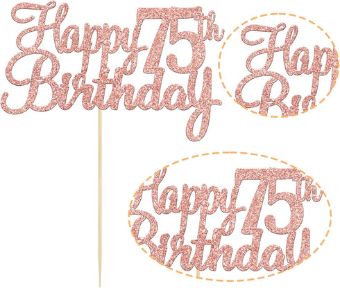 Gyufise 1Pc Happy 75th Birthday Cake Topper Glitter Cheers to 75 Years Old Cake Pick for 75th Birthday Party Supplies