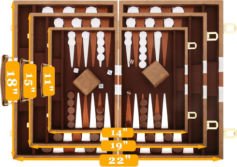 Backgammon Set - Classic Board Game with Premium Leather Case, Portable Travel Strategy Game Set (11inch, Khaki)