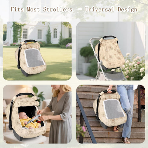 Pea Pod Muslin Baby Car Seat Cover, with Extra Large Mesh Window Breathable Infant Car Seat Canopy Cover, Universal Fit