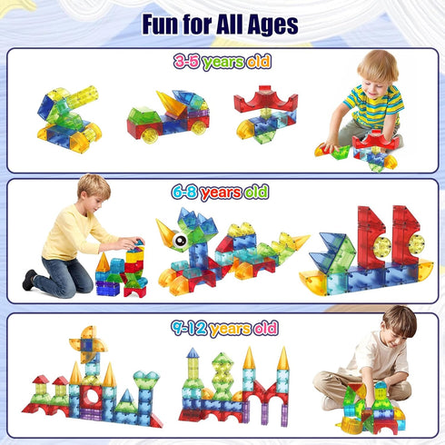 Blocks,66 3+ 3-8 Huaker Magnetic Piece Translucent Building Blocks for Boys Girls Birthday Gifts,Multi Shape Magnetic