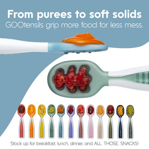 NumNum Baby Spoons Set, Silicone Pre-Spoon GOOtensils for Kids Aged 6+ Months, First Stage Baby Led Weaning, Travel