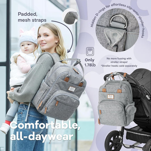 Backpack-Multifunction RUVALINO Diaper Bag Travel Baby Diaper Bag with Changing Pad, Insulated Bottle Holders