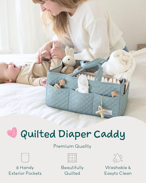 Lily Miles Baby Diaper Caddy Organizer, Quilted Nursery Storage Basket for Newborn Essentials and Diaper Changing