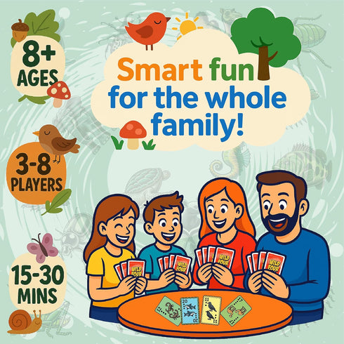 Mammals 8+, 3-8 20 Wild Four Family-Friendly Trick-Taking Card Game with Bugs, Birds, Fish, And - Easy Rules, No Pen