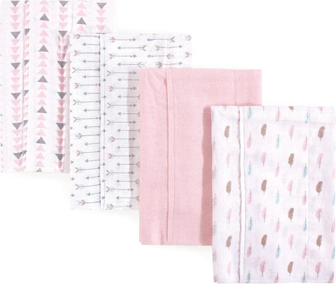 Luvable Friends Unisex Baby Cotton Flannel Burp Cloths, Girl Feathers, One Size