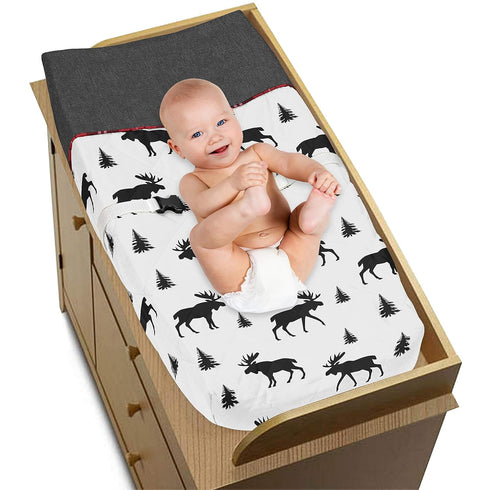 Rustic Woodland Plaid and Moose Changing Pad Cover