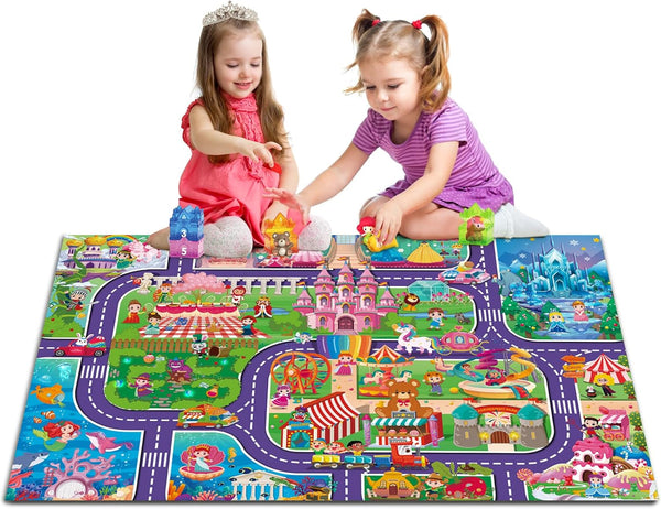 Oriate Kids Toy Dream Play Mat - Princess Castle Girls Pink Playmat - Parent-Kid Interaction Game Mat