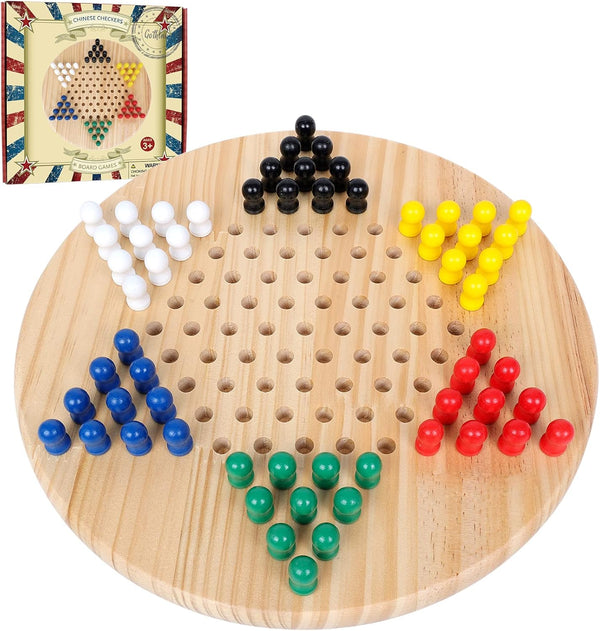 Chinese Checkers Board Game Toy - Classic Wooden Checkers Game Set for Adults, Seniors, and Kids, Fun for All Ages