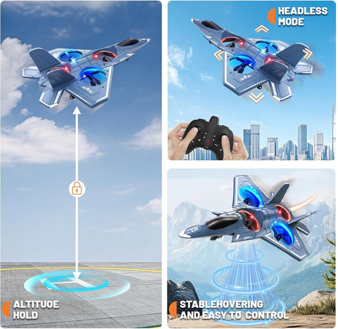 8-16, 360 8-12, 3 Foam Remote Control Airplanes, RC Planes with Light, RC Airplane Fighter Jet for Kids Adults Flip