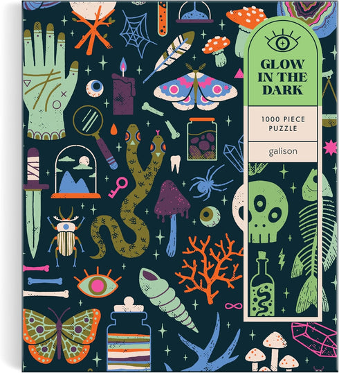Galison Occult and Curious – 1000 Piece Glow in The Dark Jigsaw Puzzle of Creepy and Spooky Objects