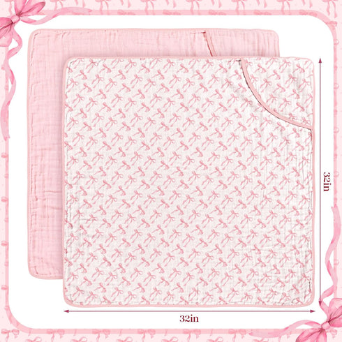 Hahafelt 2 100% 32x32inch Pcs Pink Bow Baby Hooded Towels for Newborn Muslin Cotton Baby Bath Towel with Hood