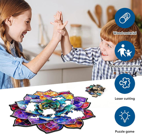 500 16.4'' 16.7'' Delobil Stained Glass Succulent Wooden Puzzles for Adults, Pieces Mandala Jigsaw Puzzles, Unique