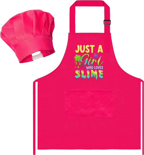 R HORSE 2Pcs Kid Apron and Chef Hat Set, Adjustable Children Pink