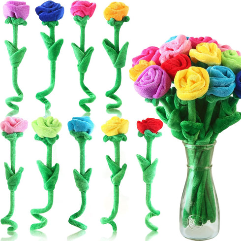 ZJoey 18 Pcs Plush Rose Flower Stuffed Bendable Stems Plush Bouquet Toy Soft