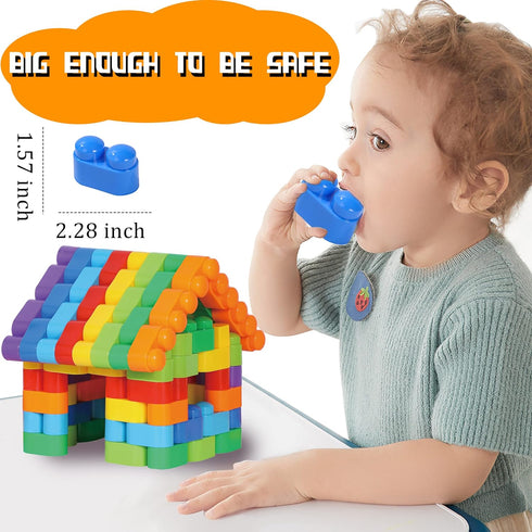 RAINBOW TOYFROG Building Blocks for Toddlers, 74 PCS Educational Development STEM Toys with Alphabet & Number Stickers,